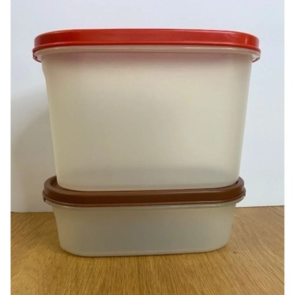 Tupperware Modular Mates Oval Containers Set 2 Red Brown Good 1616-2 1616-8